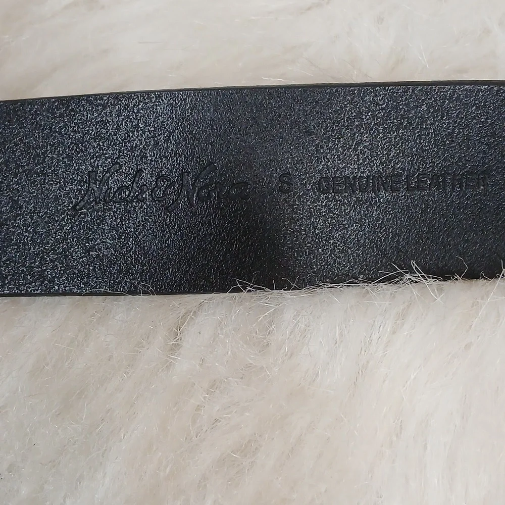 Nick & Nora Elegant Black Leather Belt with Silver Dragon Buckle Unisex Sz S - Picture 5 of 6